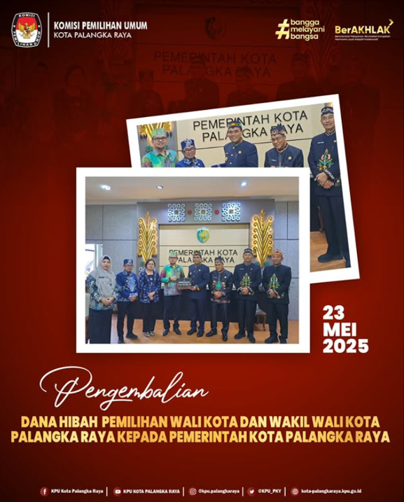 Pengembalian Dana Hibah Pemilihan Walikota dan Wakil Walikota Palangka Raya Kepada Pemerintah