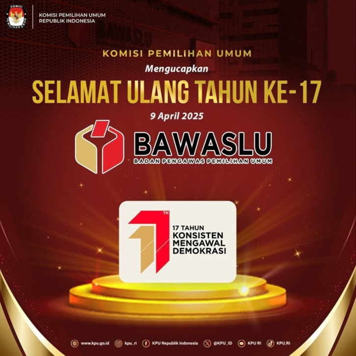 Selamat Ulang Tahun Ke-17 Bawaslu, 9 April 2025