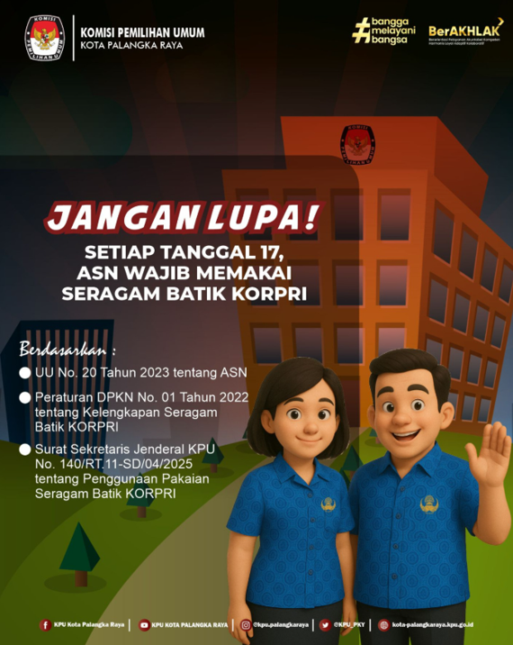Jangan Lupa! Setiap Tanggal 17, ASN Wajib Memakai Seragam Batik Korpri