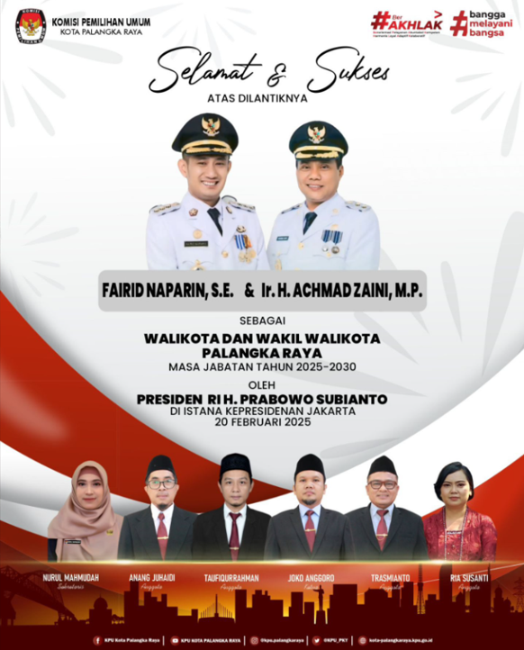 Selamat & Sukses atas Dilantiknya Walikota dan Wakil Walikota Palangka Raya