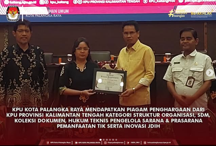 KPU Kota Palangka Raya Mendapatkan Piagam Penghargaan dari KPU Provinsi Kalimantan Tengah