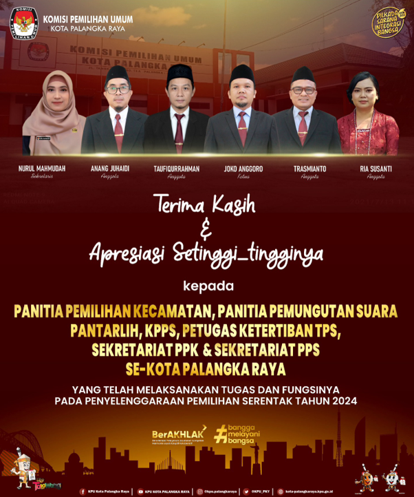 KPU Kota Palangka Raya Memberikan Apresiasi dan Ucapan Terima Kasih